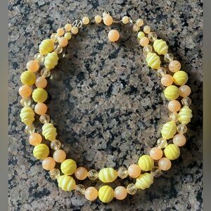 Vintage 60s yellow bead double strand necklace